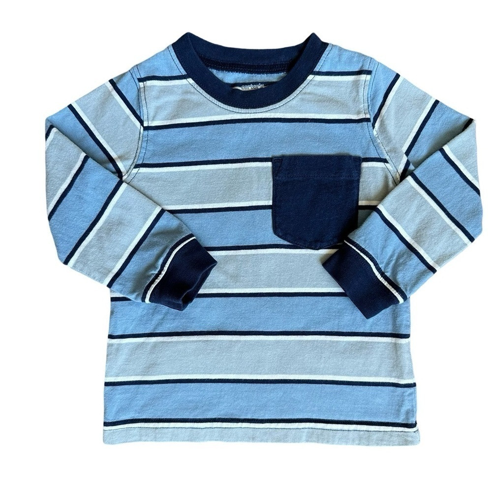 Carter's 18m Boys light blue gray striped cotton long sleeve shirt